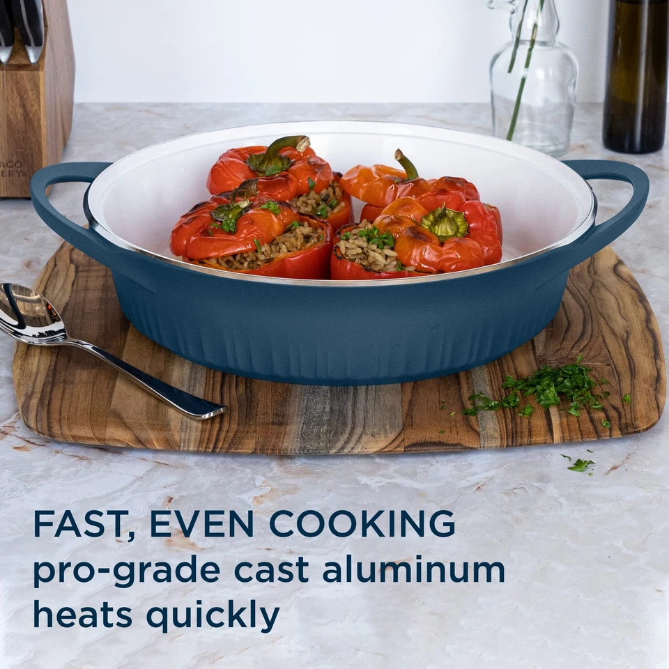 4 QT Cast Aluminum Braiser Dutch Oven French Navy Nonstick Ceramic Cookware - Image 3 of 4