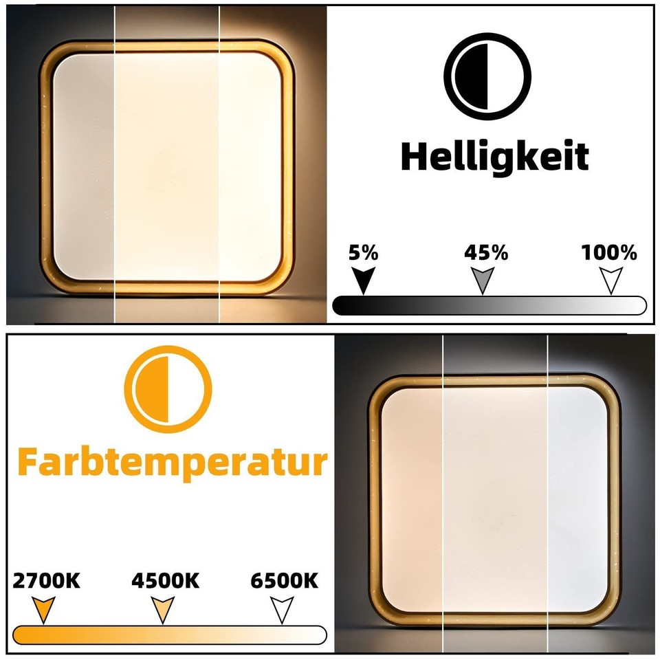 INNOVATE LED Deckenleuchte Dimmbar Mit Fernbedienung – 45 Cm, Holzoptik, Color-Switch 2700–6500K, 24W