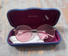 Gucci Women's Round Sunglasses Gold Metal Frame Pink Tinted Lenses open to offer