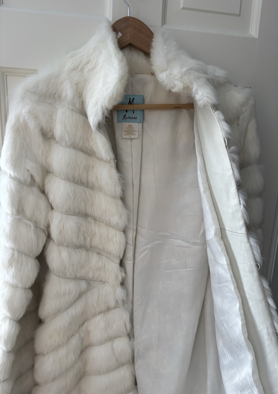 White Patchwork Rabbit Fur Coat with Leather Belt… - image 3