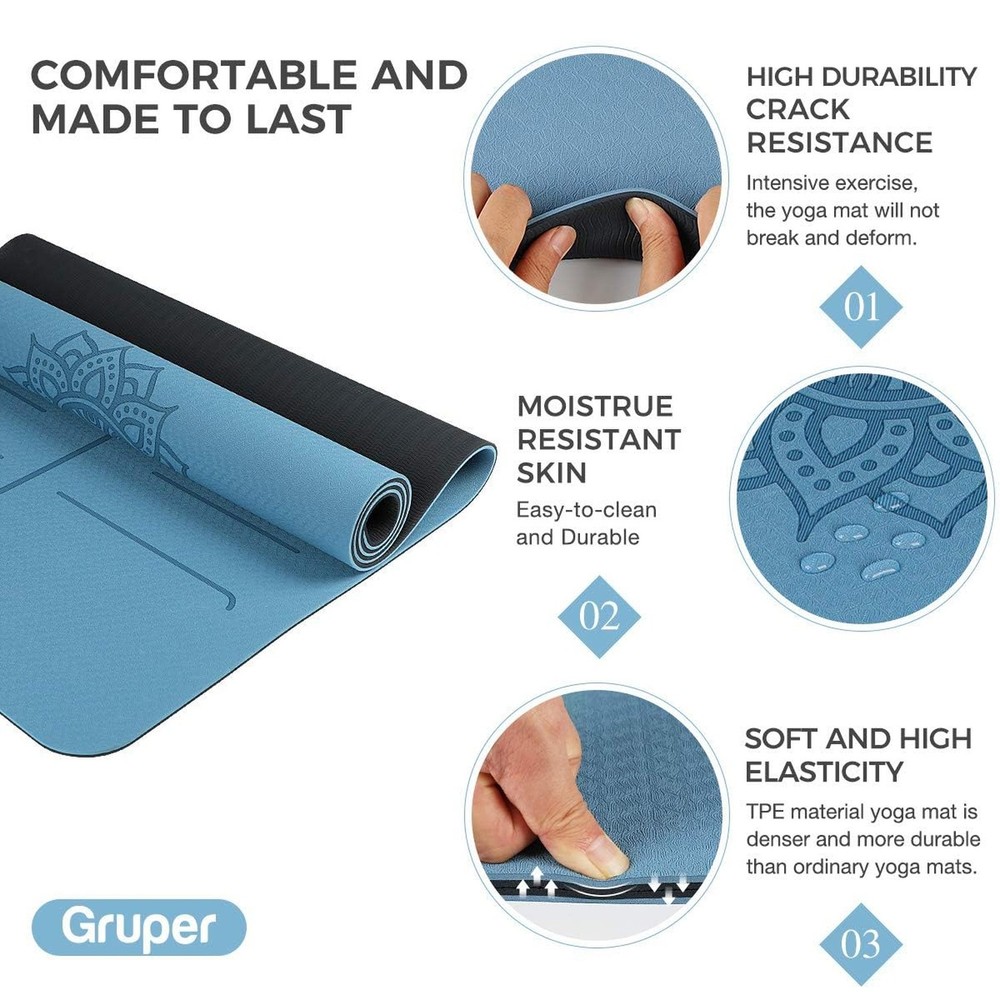 Non-Slip TPE Yoga Mat with Alignment Marks - 72" x 3" Thick Large Size  