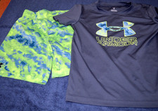 Boys size 6 Underarmour 2 Piece outfit Shorts and S/S shirt Gray and Tye Dye