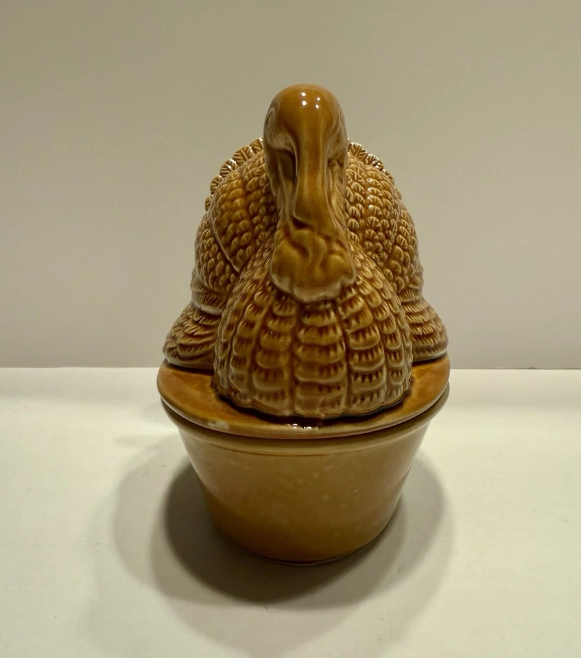 Plato cubierto de cerámica vintage de pavo en nido de acción de gracias caramelo mantequilla servidor 5" Foto 2 de 4