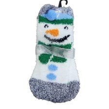 Holiday Time Cozy Slipper Sock Womens 4-10 White New Snowman Fuzzy Winter