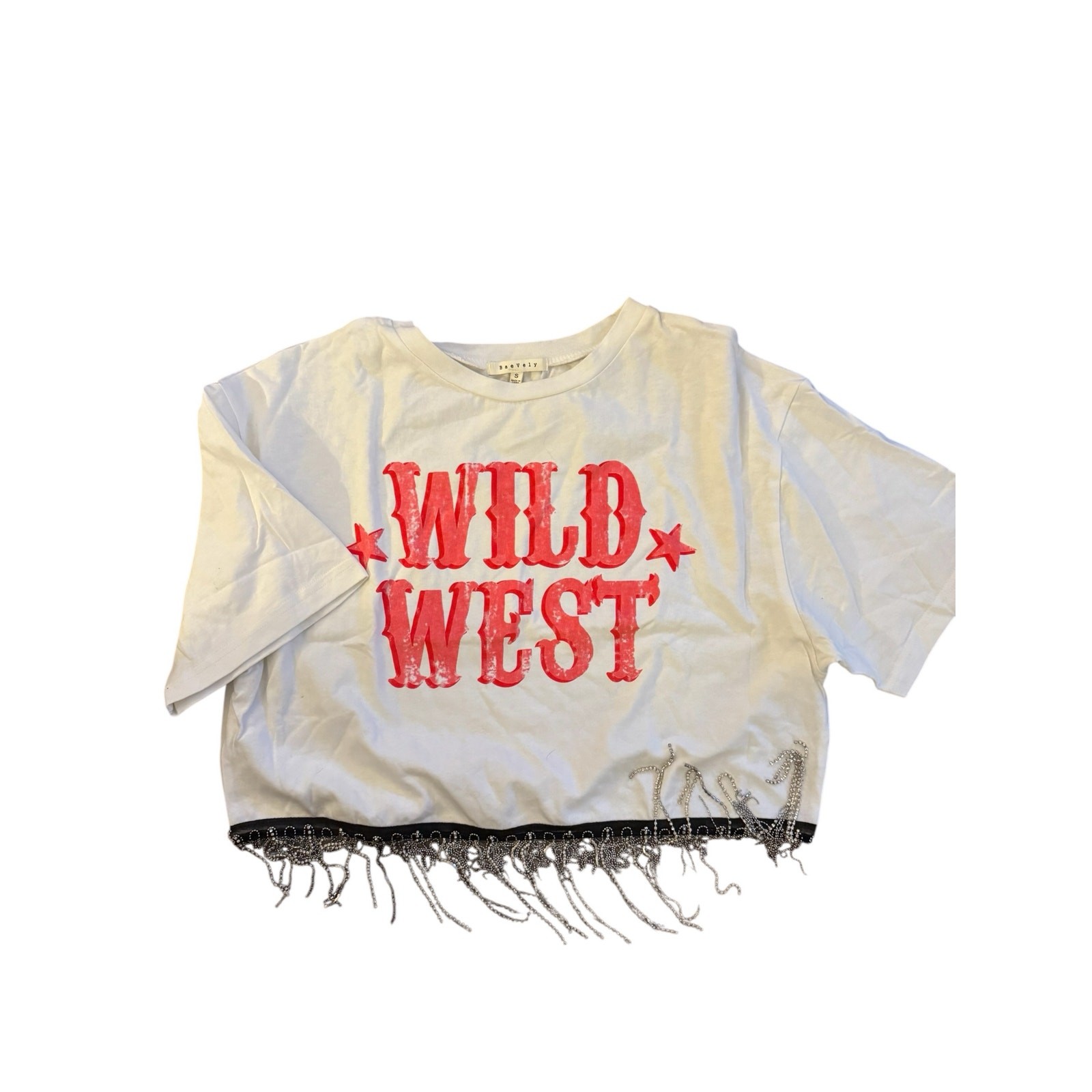 BaeVely Wild West fringe bead crop top size S