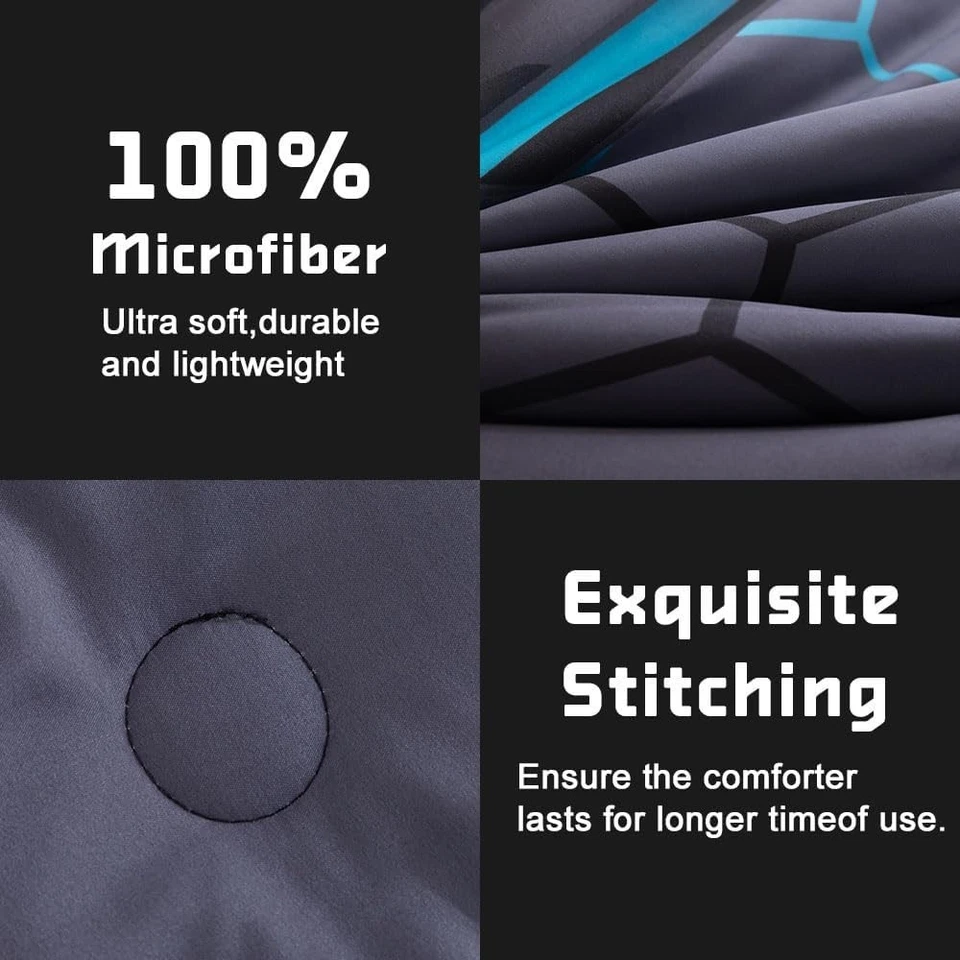 Juego de edredón de coche de carreras de 5 piezas tamaño doble azul juegos de cama de coche deportivo para niño 3 Foto 3 de 4