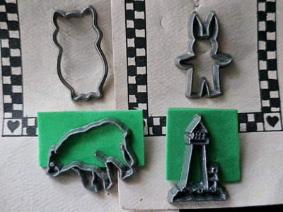 Vtg Signed Ann Clark Cookie Cutter  PEWTER Lapel Pins Bunny Owl Bear Lighthouse