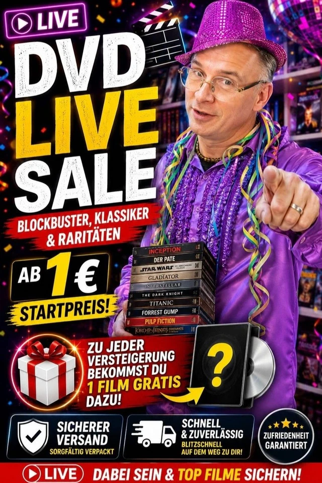🔥 DVD LIVE SALE – Filme ab 1€ + Zu jeder Versteigerung 1 DVD GRATIS! 🔥