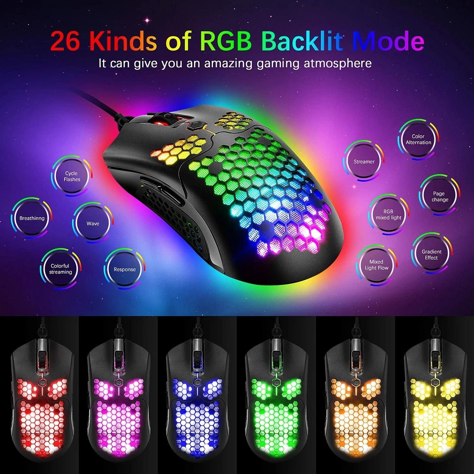 3 in 1 Wired Gaming Keyboard and Mouse Set,Rainbow LED Backlit,Mouse Pad,12K DPI - Image 3 of 4