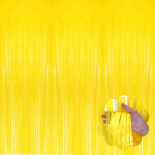 8 Pack Yellow Tinsel Foil Fringe Curtain Backdrop 3.28Ft x 8.2Ft Metallic Str...