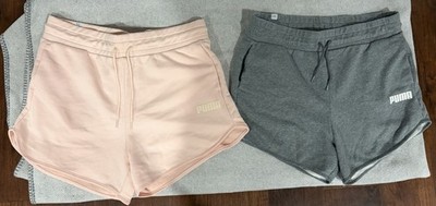 PUMA Women s Gray & Pink Shorts Set Pull On Drawstring Logo Activewear Large