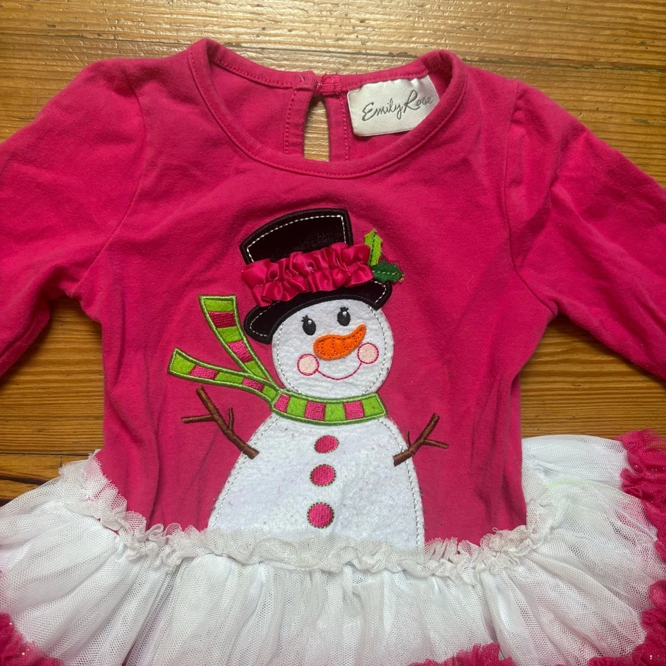 Emily Rose Rosa Muñeco de Nieve Invierno Manga Larga Tutú Vestido TALLA 2T Foto 3 de 4