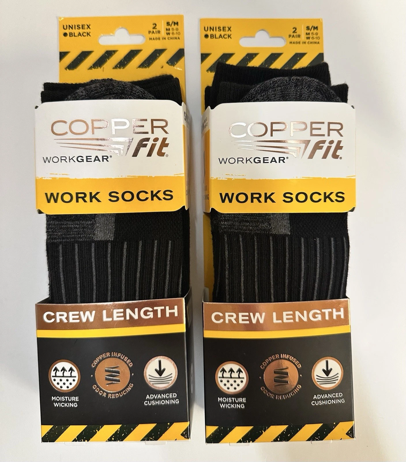 Copper Fit Work Gear Crew Socks 2-Pack S/M Black Compression 2 Lot NEW Unisex