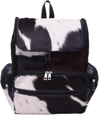 Genuine Cowhide Black Leather Backpack Shoulder Travel Bag  Cowskin Diaper Bag