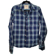 Abercrombie Fitch Men's Muscle Fit Plaid Button-Up Shirt Blue Long Sleeve S