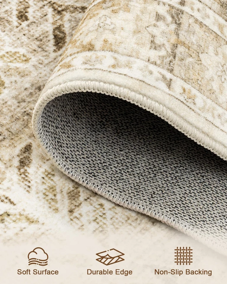 Alfombra Lavable a Máquina 5'x7' - Alfombras de Diseño Vintage con Alfombras Antideslizantes Foto 3 de 4