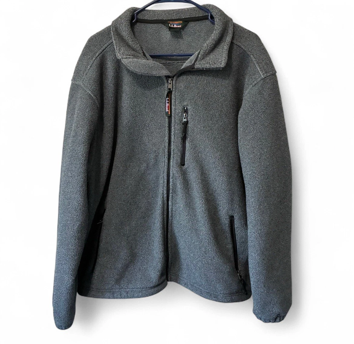 LL Bean Men’s Large Regular Fit Full Zip Fleece Gray Jacket Pockets Outdoors