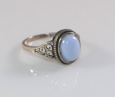 Vintage 925 Solid Sterling Silver Blue Chalcedony Ring Scroll Design size 8.25