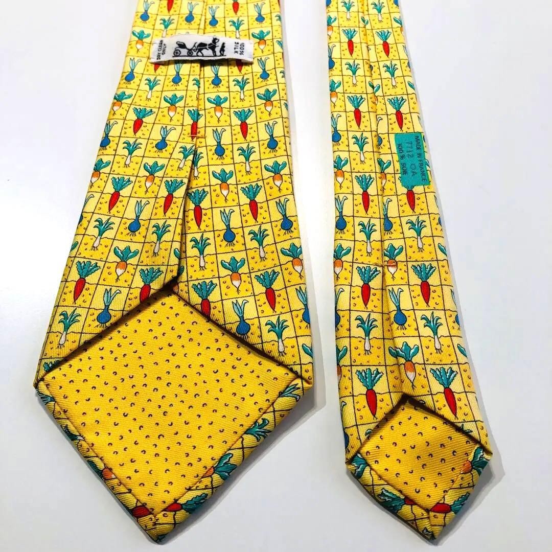 Hermes Tie Pattern Light Yellow Vegetable Motif U… - image 3