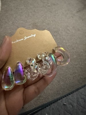 Iridescent Hoops Holographic Lucite Acrylic Transparent Retro Earrings  Lot