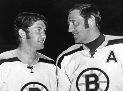 Boston Bruins' Fred Stanfield left Phil Esposito right Boston- Boston Old Photo