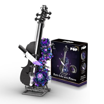 Gothic Cello wtih Black Dahlia Flower Building Block Set - Pretend Play Set f...