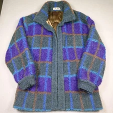 Vintage ESCADA Jacket Womens 38 Green Purple Plaid Mohair Wool W Germany 80s