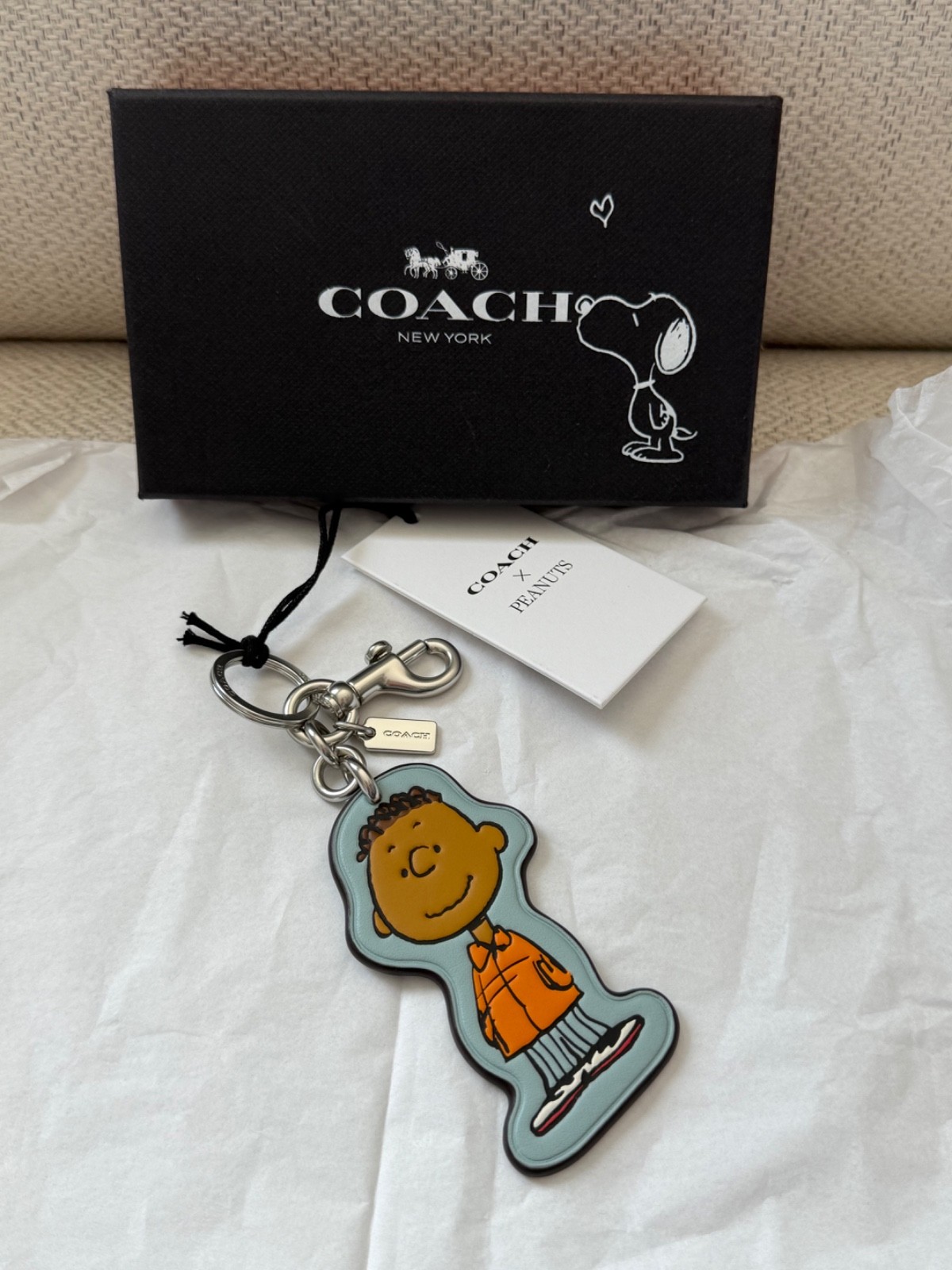 NWT Coach x Peanuts Franklin Keychain Charm Bag Accessory