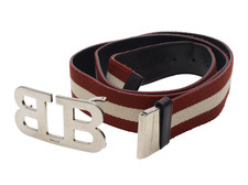 Bally L65516 Mens Silver Mirror B Halo-Striped Belt Size 120/48