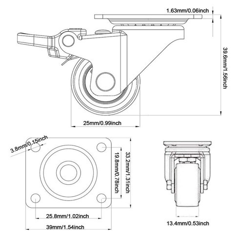 4 Möbelrollen 25 mm / 50 mm Transportrollen mit Bremse Schwerlast - Bild 4 von 8