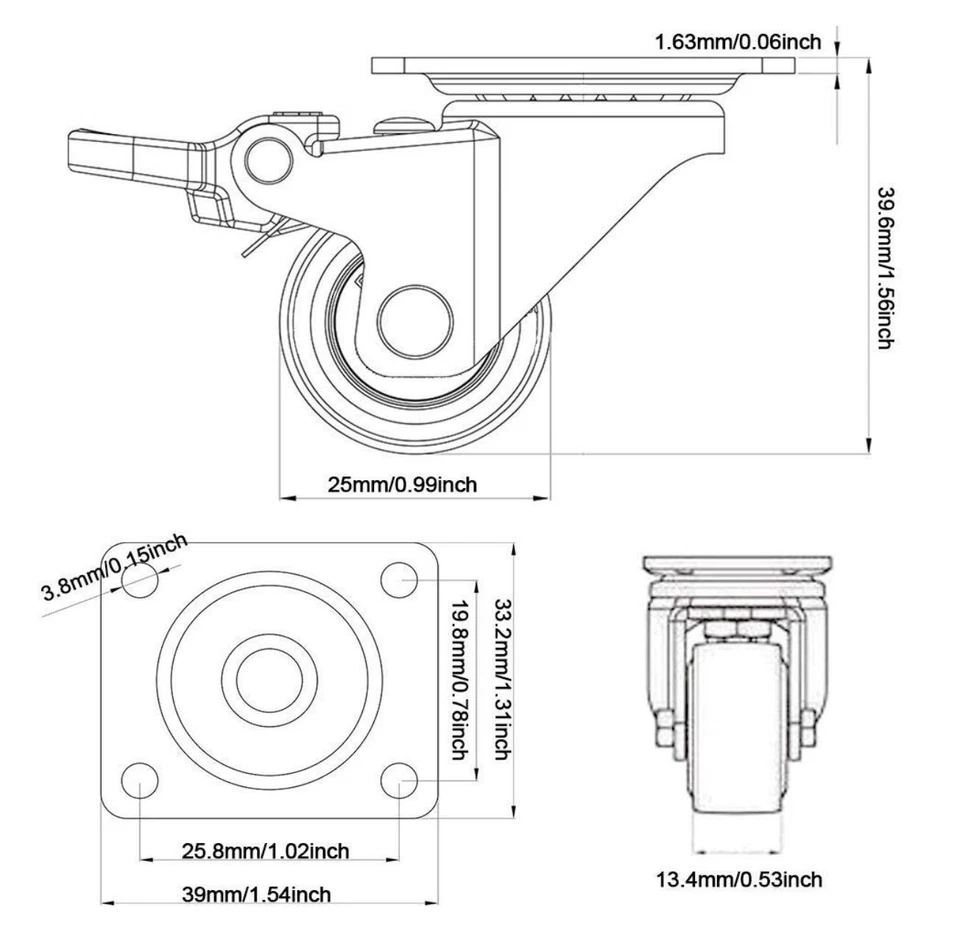 4 Möbelrollen 25 mm / 50 mm Transportrollen mit Bremse Schwerlast - Bild 4 von 4