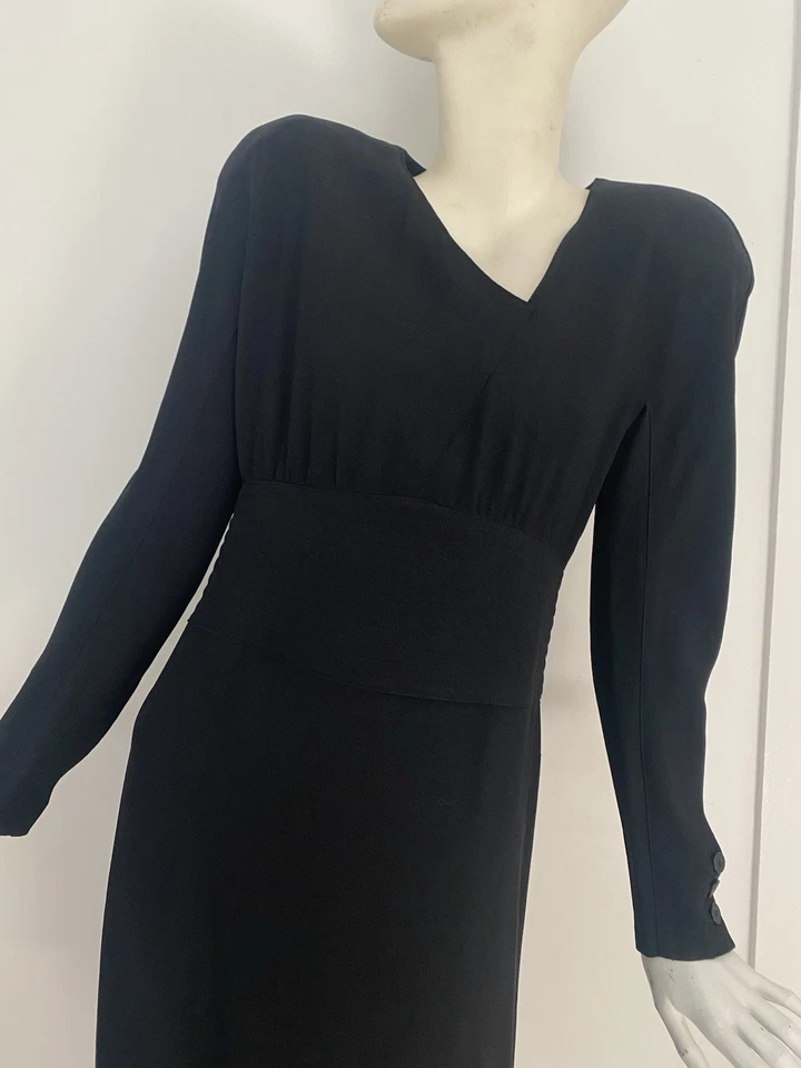Vestido Vintage Sonia Rykiel Negro Años 80 LBD Diseñador Francia Manga Larga Crepé Foto 2 de 4