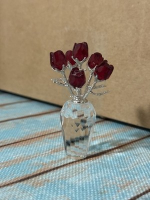 Swarovski Crystal Red Rose Bouquet Vase Figurine Retired No Box