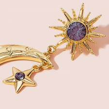 Retro Star and Moon Synthetic Gemstone Earrings Golden