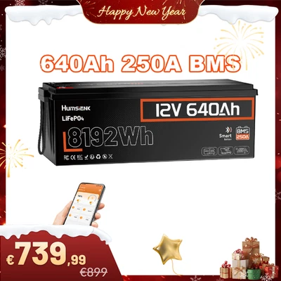 HUMSIENK 1-4Pack 12V 640Ah LiFePO4 Bluetooth Lithium Batterie 250A BMS Wohnmobil Marine