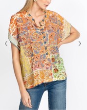 Johnny Was Prima Patchwork Silk Blouse Top Embroidered Sz XL MSRP 310 Sold Out