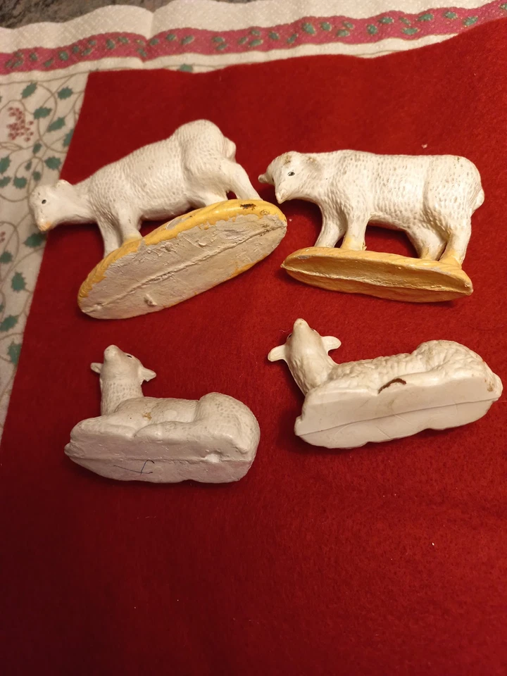 4 Petits moutons    /crèche de Noël   vintage - Photo 2/2