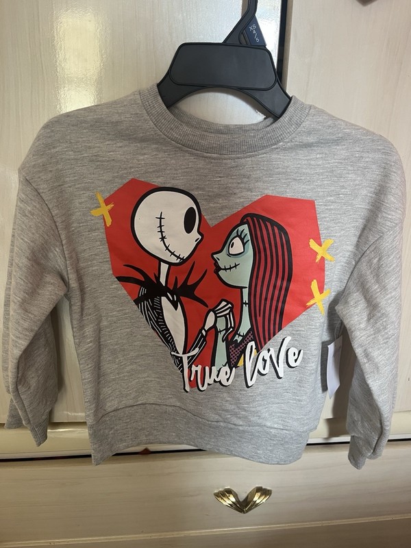 Nightmare Before Christmas Sweater Kids Small 4-5 True Love Fleece Lined Girls