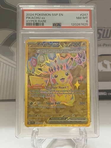 Pokémon Pikachu ex 247/191 Sv08 Surging Sparks Hyper Rare Holo English PSA 8