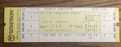 THE BEATLES GEORGE HARRISON TICKET STUB 1974 UNUSED  FABULOUS FORUM