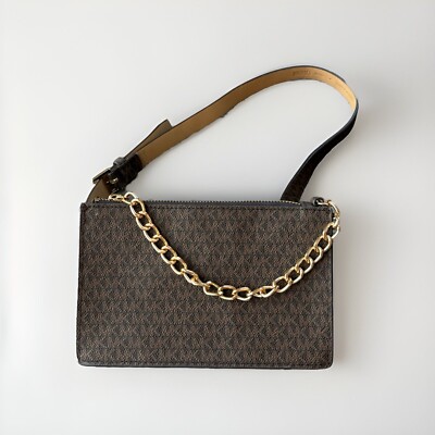 Michael Kors Brown Signature MK Pull Chain Waist Belt Bag