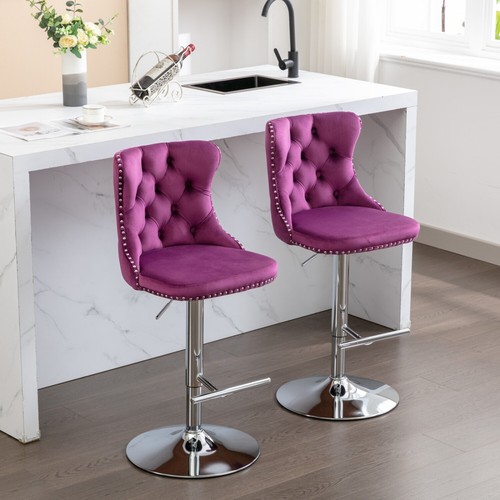 Set of 2 Swivel Bar Stools Adjustable Counter Height Upholstered Dining Chairs - Picture 20 of 84