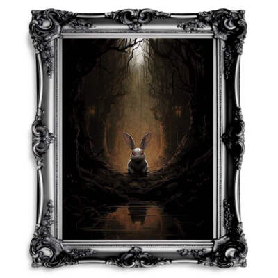 White Rabbit Haunted Woodland Dark Spooky Decor Creepy Goth Wall Art Painting Da