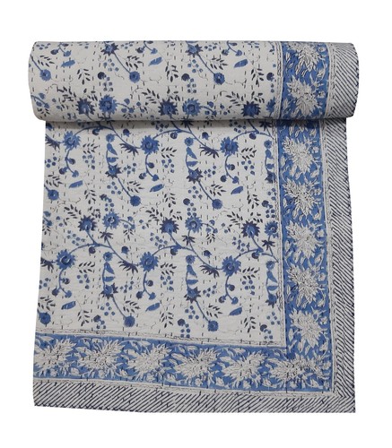 Vintage Hand Block Print Kantha Quilt Bedspread Bedding Throw Cotton Blanket Art - Picture 5 of 5