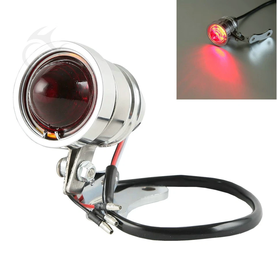 Luz trasera LED de aluminio cromado bala para Harley Bobber Chopper Café Racer Foto 2 de 4