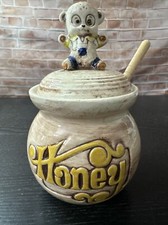 Pottery Craft USA Made Handcrafted Stoneware Honey Jar Pot Bear Dipper