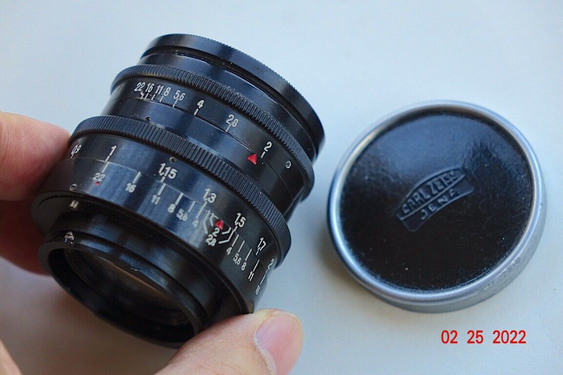 Carl Zeiss Jena Biotar 58mm f2 lens brass black paint Red T Exakta