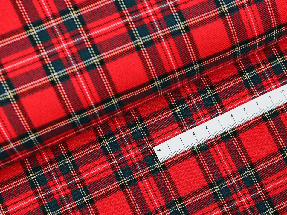 SCHOTTENKARO KLEIN Stoff Glencheck Tartan Kilt GRÜN auf ROT EUR 13,98/m - Bild 2 von 2