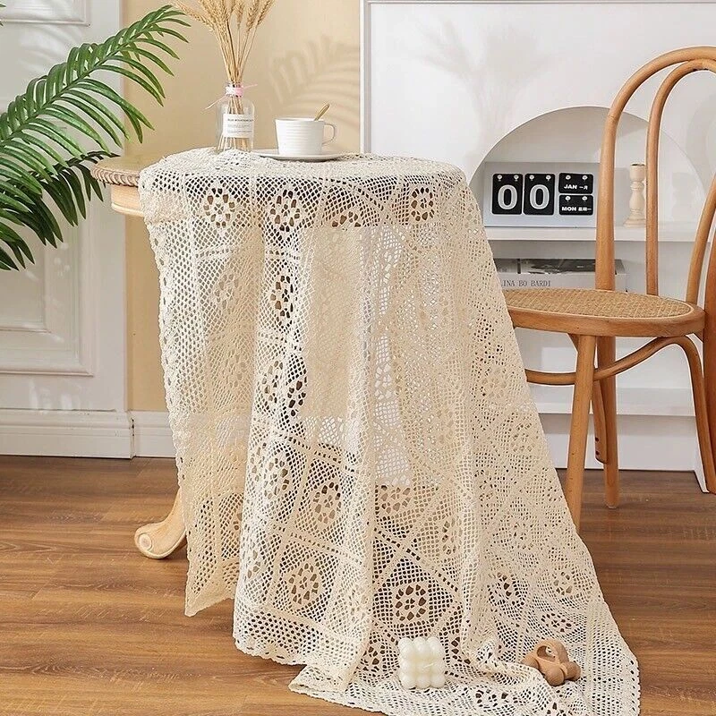 Vintage Handmade Crochet Lace Tablecloth Dining Table Cloth Cover Wedding Party - Image 3 of 4