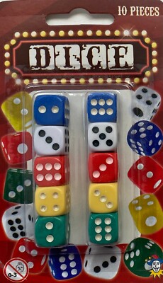 10 Standard Spielwürfel (weiß rot grün gelb blau) ideal für Brettspiele
